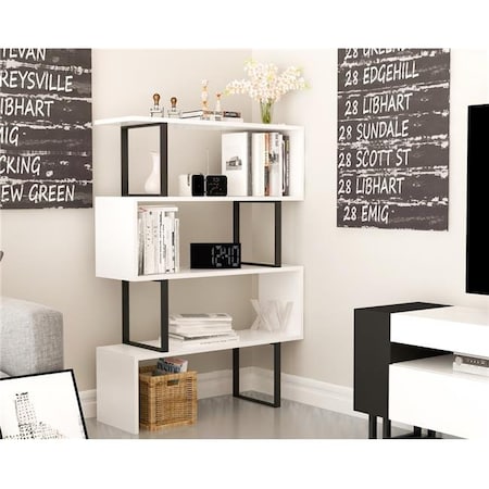 Decorotika Decorotika ADR50BCB07 36 x 12 x 50 in. Adriana 4-Shelf Geometric Bookcase - White & Black ADR50BCB07